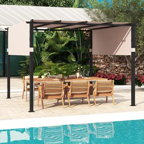 Costway Pergola piatta da 305x305cm con tetto retrattile, Gazebo grill da esterno con 2 coperture parasole a rullo 2 Colori