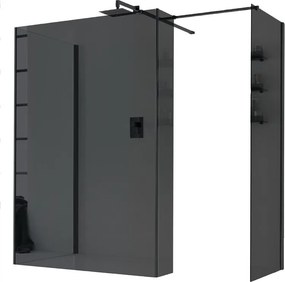 Box doccia walk-in Wens, vetro fumè 6 mm, H 200 cm, profilo nero