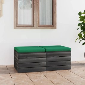 Pouf da giardino su pallet 2 pz con cuscini in massello di pino