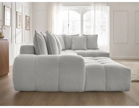 Divano angolare grigio chiaro allungabile e con contenitore (penisola a destra/a U) con rivestimento in ciniglia Everest – Bobochic Paris