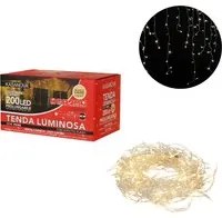 Tenda luci di Natale 200 LED estensibile bianco caldo