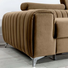 Divano angolare marrone chiaro allungabile/con contenitore (con penisola a destra/con chaise lounge) e rivestimento in velluto Grayson – ELTAP