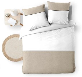 Set copripiumino e federa bianco/beige in cotone per letto matrimoniale ed esteso 240x220 cm Gabrielle – douceur d'intérieur