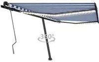 Tenda da Sole Retrattile Manuale con LED 450x350 cm Blu Bianco 3069841