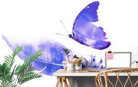 Carta da parati – Piuma con farfalla in stile viola