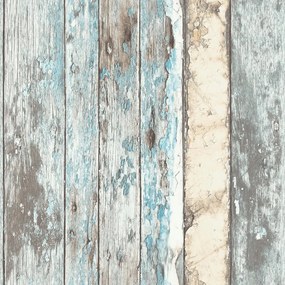 Carta Da Parati Motivo Legno Di Scarto Blu Pe10012 /