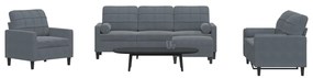 Set Di Divani 4 Pz Con Cuscini E Rinforzi Grigio Scuro Velluto /