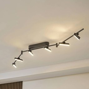 Lindby Faretto LED Eldrin, nero, a 6 luci, barra luminosa Eldrin Lindby, dimmerabile, Nero, Soggiorno / Sala da pranzo, Metallo, Moderno