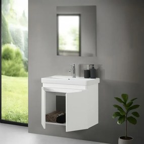 Mobile bagno sospeso 70 cm bianco lucido salvaspazio con specchio Clip