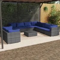 Set Divani da Giardino 10 pz con Cuscini in Polyrattan Grigio 3102510