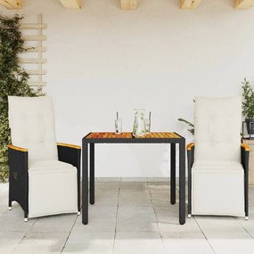 Set Bistrò Da Giardino 3 Pz Con Cuscini İn Polyrattan Nero /