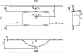 Mexen Atena lavabo da incasso in piano 101 x 46 cm, bianco - 25011000