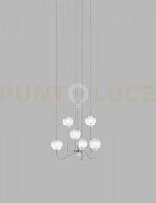 Puppet sospensione 6p bianco sfumato cromo lucido 6 luci attacco g9