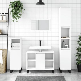 Set Mobili Da Bagno 3 Pz Bianco İn Legno Multistrato /
