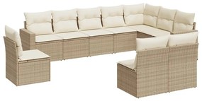 Set divano da giardino 10 pz con cuscini beige in polyrattan