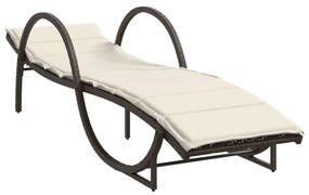 Lettino prendisole con cuscino marrone 60x199x42 cm polyrattan