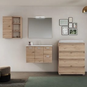 Mobile bagno sospeso 82 cm base 2 ante e 2 cassetti con lavabo ANGELA2 Quercia Naturale