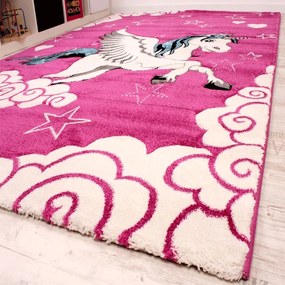 Tappeto cameretta bimba Magico Unicorno  Colore Fucsia, Dimensioni cm 120 tondo
