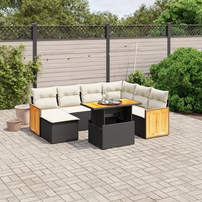 Set divani da giardino con cuscini 8 pz nero in polyrattan