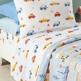 Completo Lenzuola Piazza e Mezza Azzurro Car Caleffi Kids,