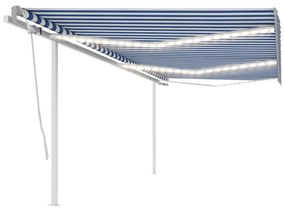 Tenda Automatica Con Sensore Vento E Led 6x3,5 M Blu Bianca /