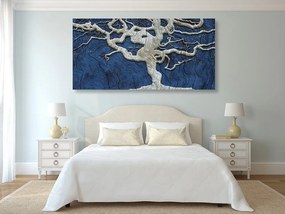 Stampa su tela – Albero astratto su legno con contrasto blu