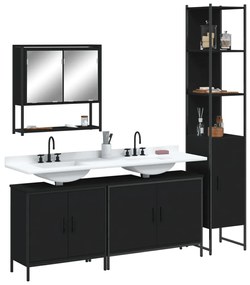 Set Mobili Da Bagno 4 Pz Nero İn Legno Multistrato /