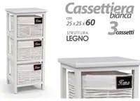 Cassettiera in legno da bagno bianca cm 25 x 25 x 60 h 3 cassetti