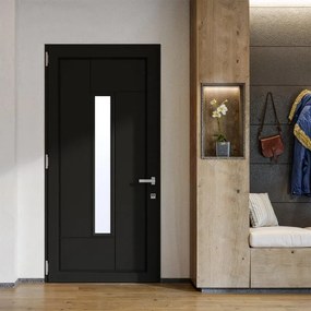 Portoncino d'ingresso DOLCETTI in PVC pannello bugnato mod.191 L 80 x H 210 cm in PVC antracite, apertura spingere a sinistra, falso telaio non incluso