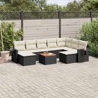 Set Divani da Giardino 10pz con Cuscini in Polyrattan Nero 3257176