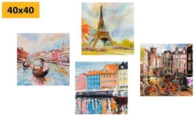 Set di quadri – Città dipinte in colori pastello