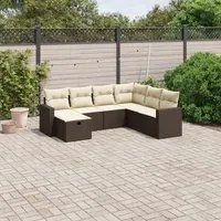 Set Divani da Giardino 7 pz con Cuscini Marrone in Polyrattan 3263529