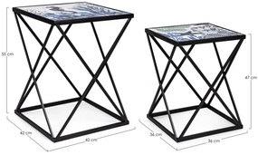 Set di 2 tavolini REEF K03 con struttura in acciaio e piano in legno