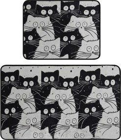 Set di tappetini per il bagno neri/grigi 2 pz 60x100 cm White Cats – Foutastic