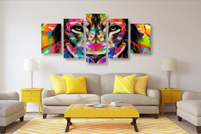 Quadri 5 pezzi – Testa di leone colorata