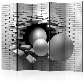 Paravento Mattonella nella Parete II - sfere astratte che rompono il muro in 3D