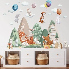 Adesivi murali per bambini - Colline con Cervi e Conigli | Inspio
