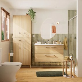Mobile bagno sospeso con lavabo L 100 x H 57,7 x P 45 cm rovere chiaro truciolare 2 cassetti | Remix
