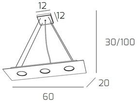 Sospensione Moderna Rettangolare Area Metallo Grigio Metallo 3 Luci Gx53