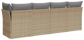 Divano da Giardino con Cuscini a 4 Posti Beige in Polyrattan