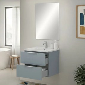Mobile bagno sospeso 60cm azzurro polvere con cassetti lavabo e specchio Elva