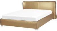 Letto Vera Pelle Color Oro Testiera Curva Rete a Doghe 140 x 200 cm