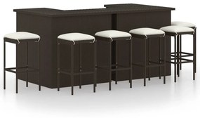 Set da Bar da Giardino 8 pz con Cuscini in Polyrattan Marrone