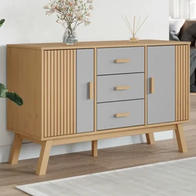 Credenza Olden Grigia E Marrone 114x43x73,5 Cm Massello Di Pino /