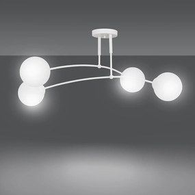 Plafoniera Moderna 4 Luci Susanoo In Acciaio Bianco E Vetri A Sfera In Bianco