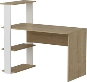 Scrivania Libreria Con Ripiani Laterali 60x120x112H Bianco E Rovere Chiaro Node