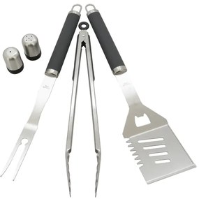 Utensili per grigliare in acciaio inox 7 pezzi + grembiule