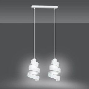 Lampadario Moderno 2 Luci Tristano In Acciaio Bianco Con Fasce A Spirale