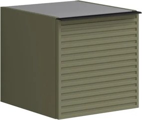 Base laterale Pixel con anta Stripes laccato opaco verde salvia e maniglia alluminio nero opaco L.40 H.40 P.45,5 cm.