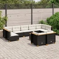 Set Divani da Giardino 10pz con Cuscini in Polyrattan Nero 3261995